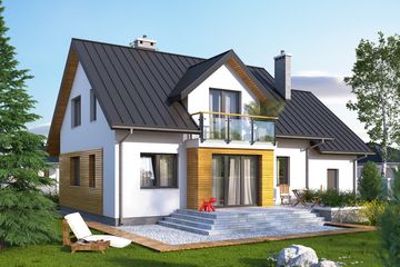 Projekt domu Szafran 6 - parterowy z poddaszem dom o powierzchni 137,84 m², dach dwuspadowy - ujęcie 2