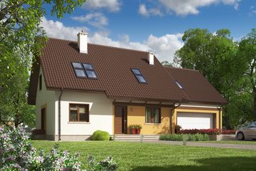 Projekt domu Marcin III G2 Mocca - parterowy z poddaszem dom o powierzchni 140,17 m², dach dwuspadowy - ujęcie 3
