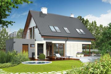 Projekt domu Tim G1 (wersja A) - parterowy z poddaszem dom o powierzchni 104,26 m², dach dwuspadowy - ujęcie 4