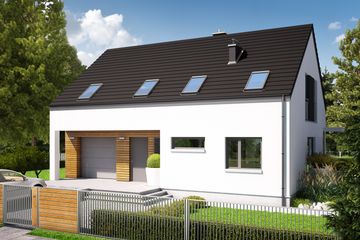 Projekt domu E4 G1 (wersja A) multi-comfort - parterowy z poddaszem dom o powierzchni 134,42 m², dach dwuspadowy - ujęcie 3