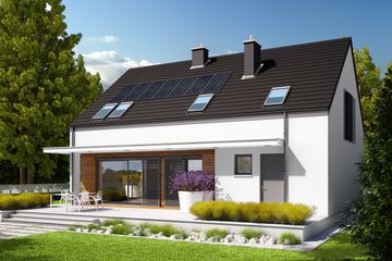 Projekt domu E4 G1 (wersja A) multi-comfort - parterowy z poddaszem dom o powierzchni 134,42 m², dach dwuspadowy - ujęcie 4