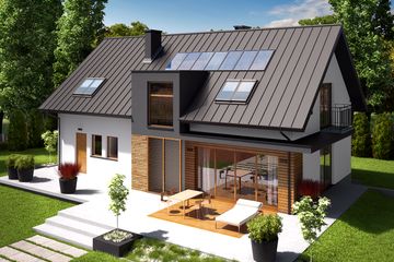 Projekt domu E6 G1 (wersja A) economic - parterowy z poddaszem dom o powierzchni 149,07 m², dach dwuspadowy - ujęcie 4
