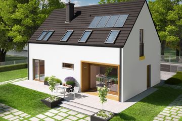 Projekt domu E2 (wersja A) economic - parterowy z poddaszem dom o powierzchni 101,16 m², dach dwuspadowy - ujęcie 3