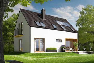 Projekt domu E2 (wersja A) economic - parterowy z poddaszem dom o powierzchni 101,16 m², dach dwuspadowy - ujęcie 4