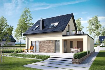 Projekt domu E14 III G1 Economic - parterowy z poddaszem dom o powierzchni 104,31 m², dach dwuspadowy - ujęcie 2