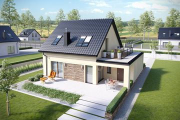 Projekt domu E14 III G1 Economic - parterowy z poddaszem dom o powierzchni 104,31 m², dach dwuspadowy - ujęcie 3