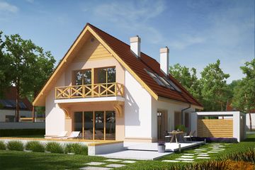  Projekt domu E9 soft (z wiatą) energo (WRC2542) - projekt domu parterowego z poddaszem - Zdjęcie 1