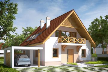  Projekt domu E9 soft (z wiatą) energo (WRC2542) - projekt domu parterowego z poddaszem - Zdjęcie 2