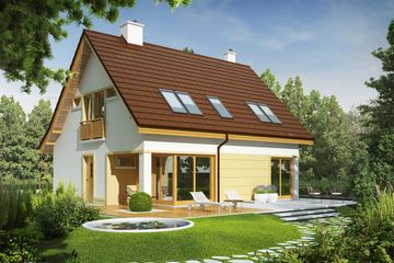 Projekt domu Tim III Mocca - parterowy z poddaszem dom o powierzchni 103,83 m², dach dwuspadowy - ujęcie 2