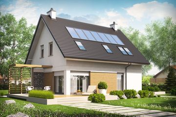 Projekt domu Tobiasz II G2 multi-comfort - parterowy z poddaszem dom o powierzchni 116,47 m², dach dwuspadowy, koszt budowy 300 928 zł - ujęcie frontu