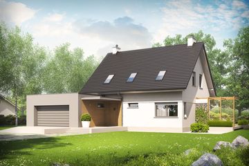 Projekt domu Tobiasz II G2 multi-comfort - parterowy z poddaszem dom o powierzchni 116,47 m², dach dwuspadowy - ujęcie 2