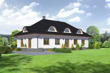 Projekt domu Chmielniki 22 - parterowy z poddaszem dom o powierzchni 236,47 m², dach kopertowy - ujęcie 2