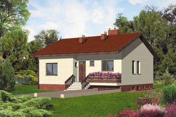 Projekt domu W-0109 - parterowy dom o powierzchni 75,50 m², dach dwuspadowy - ujęcie frontu