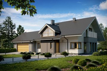 Projekt domu D34A - parterowy z poddaszem dom o powierzchni 134,86 m², dach dwuspadowy - ujęcie 2