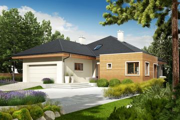 Projekt domu Margaret III G2 - parterowy dom o powierzchni 131,11 m², dach kopertowy, koszt budowy 451 000 zł - ujęcie frontu