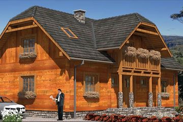 Projekt domu L-31 Dom litewska - z bali - parterowy z poddaszem dom o powierzchni 151,70 m², dach naczółkowy - ujęcie 3
