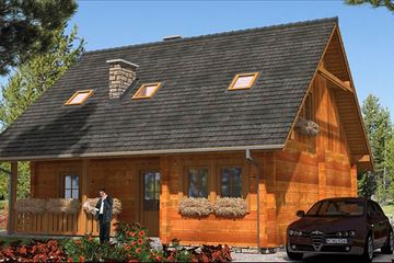 Projekt domu L-59 Dom malinowa - z bali - parterowy z poddaszem dom o powierzchni 119,50 m², dach dwuspadowy - ujęcie 3