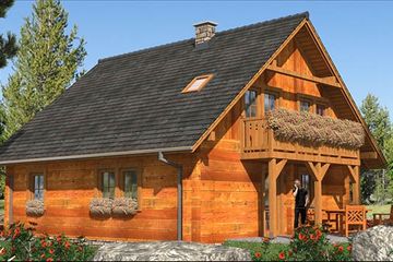 Projekt domu L-59 Dom malinowa - z bali - parterowy z poddaszem dom o powierzchni 119,50 m², dach dwuspadowy - ujęcie 4
