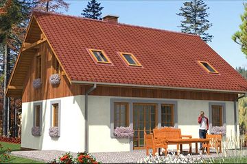Projekt domu L-73 Dom wierzbowa - szkieletowy - parterowy z poddaszem dom o powierzchni 126,10 m², dach dwuspadowy - ujęcie 3