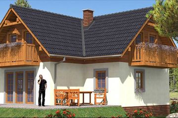 Projekt domu L-77 Dom grzybowa - szkieletowy - parterowy z poddaszem dom o powierzchni 125,30 m², dach wielospadowy - ujęcie 3