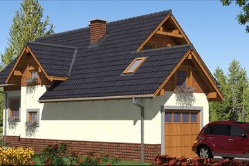 Projekt domu L-77 Dom grzybowa - szkieletowy - parterowy z poddaszem dom o powierzchni 125,30 m², dach wielospadowy - ujęcie 4