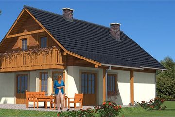 Projekt domu L-90 Dom irysowa - szkieletowy - parterowy z poddaszem dom o powierzchni 132,30 m², dach dwuspadowy - ujęcie 3
