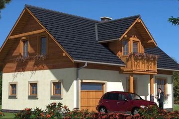 Projekt domu L-90 Dom irysowa - szkieletowy - parterowy z poddaszem dom o powierzchni 132,30 m², dach dwuspadowy - ujęcie 4