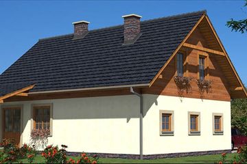 Projekt domu L-90 Dom irysowa - szkieletowy - parterowy z poddaszem dom o powierzchni 132,30 m², dach dwuspadowy - ujęcie 5