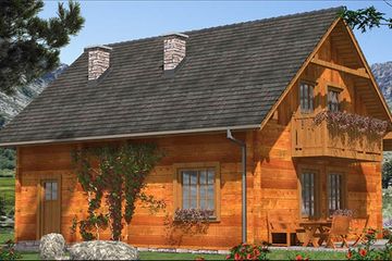 Projekt domu L-96 Dom cynamonowa - z bali - parterowy z poddaszem dom o powierzchni 112,30 m², dach dwuspadowy - ujęcie 3