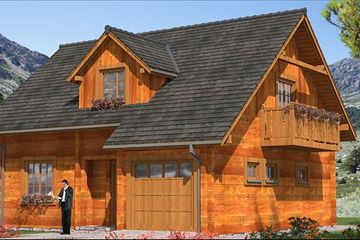 Projekt domu L-96 Dom cynamonowa - z bali - parterowy z poddaszem dom o powierzchni 112,30 m², dach dwuspadowy - ujęcie 4