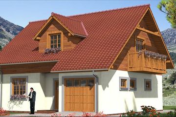 Projekt domu L-96 Dom cynamonowa - szkieletowy - parterowy z poddaszem dom o powierzchni 115,50 m², dach dwuspadowy - ujęcie 3
