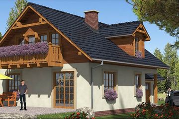 Projekt domu A-103 Dom jastrzębia - szkieletowy - parterowy z poddaszem dom o powierzchni 116,10 m², dach dwuspadowy - ujęcie 3