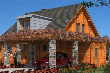 Projekt domu A-109 Dom wiązowa - z bali - parterowy z poddaszem dom o powierzchni 158,30 m², dach dwuspadowy - ujęcie 3