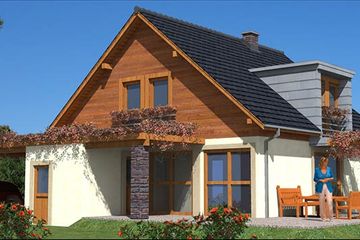 Projekt domu A-109 Dom wiązowa - szkieletowy - parterowy z poddaszem dom o powierzchni 162,70 m², dach dwuspadowy - ujęcie 3