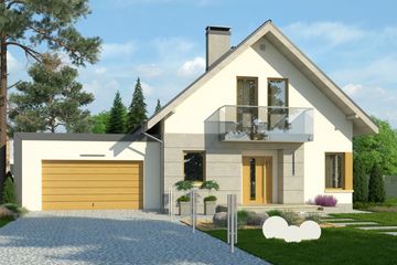 Projekt domu Grappa 2G - parterowy z poddaszem dom o powierzchni 125,30 m², dach dwuspadowy, koszt budowy 343 000 zł - ujęcie frontu