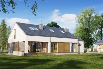 Projekt domu E-169 - parterowy dom o powierzchni 122,60 m², dach dwuspadowy - ujęcie 2