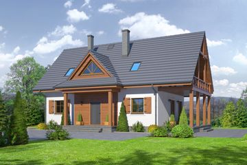  Projekt domu Jurkowo średnie 33 (KRP1782) - projekt domu parterowego z poddaszem - Zdjęcie 1