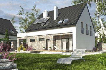 Projekt domu Bernikla z garażem 2-st. [A1] - parterowy z poddaszem dom o powierzchni 146,80 m², dach dwuspadowy - ujęcie 2