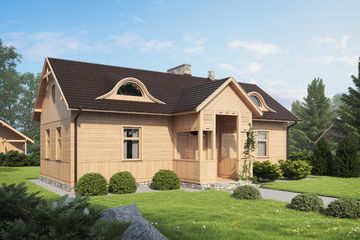 Projekt domu D215 - parterowy dom o powierzchni 66,91 m², dach dwuspadowy - ujęcie frontu