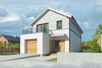 Projekt domu Brunico II LMP345a - z pełnym piętrem dom o powierzchni 129,74 m², dach dwuspadowy, koszt budowy 340 000 zł - ujęcie frontu