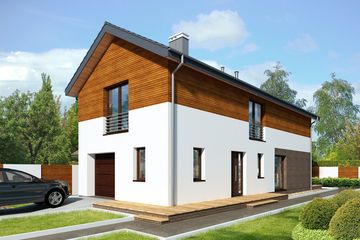 Projekt domu Lincoln LMP347 - z pełnym piętrem dom o powierzchni 147,82 m², dach dwuspadowy, koszt budowy 382 000 zł - ujęcie frontu