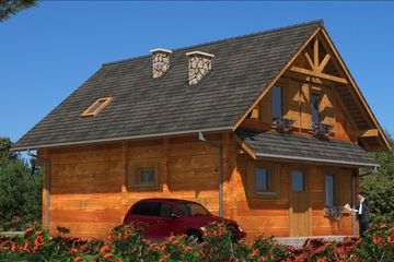 Projekt domu A-133 Dom jaśminowa - z bali - parterowy z poddaszem dom o powierzchni 104,30 m², dach dwuspadowy - ujęcie 4