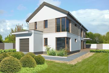Projekt domu Imperia III DCP286b - z pełnym piętrem dom o powierzchni 195,23 m², dach dwuspadowy, koszt budowy 504 000 zł - ujęcie frontu