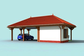  Projekt budynku gospodarczego G239 wiata garażowa dwustanowiskowa z pomieszczeniem gospodarczym (SLN1474) - projekt budynku parterowego - Zdjęcie 3