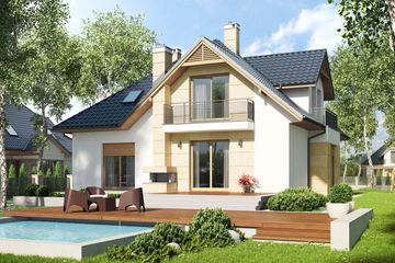Projekt domu Samuel G1 - parterowy z poddaszem dom o powierzchni 149,09 m², dach namiotowy, koszt budowy 402 000 zł - ujęcie frontu