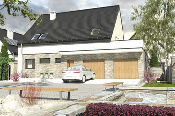 Projekt domu Bernikla z garażem 2-st. [A1] - parterowy z poddaszem dom o powierzchni 146,80 m², dach dwuspadowy - ujęcie 3