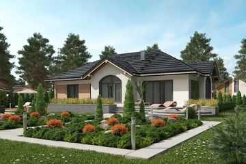 Projekt domu Hermina (1495) - parterowy dom o powierzchni 128,10 m², dach kopertowy - ujęcie 2