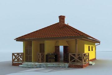 Projekt grilla / wędzarni G189 dwustanowiskowy z werandą - parterowy dom o powierzchni 64,61 m², dach kopertowy - ujęcie 3