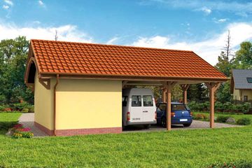  Projekt garażu G244 garaż jednostanowiskowy z wiatą dwustanowiskową (SLN1478) - projekt garażu parterowego - Zdjęcie 3
