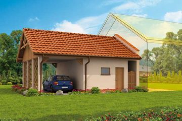  Projekt garażu GP10 garaż dostawiany jednostanowiskowy z pomieszczeniem gospodarczym i wiatą (SLN1498) - projekt garażu parterowego - Zdjęcie 3